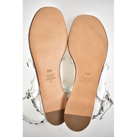 Valentino Rockstud Silver Stud Leather Ankle Strap Gladiator Flat Sandal 36.5 - Picture 12 of 12